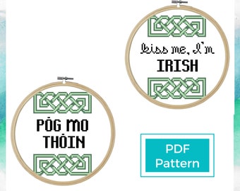 PAQUETE / Bésame, soy irlandés Y Pog mo thoin Patrón PDF de punto de cruz