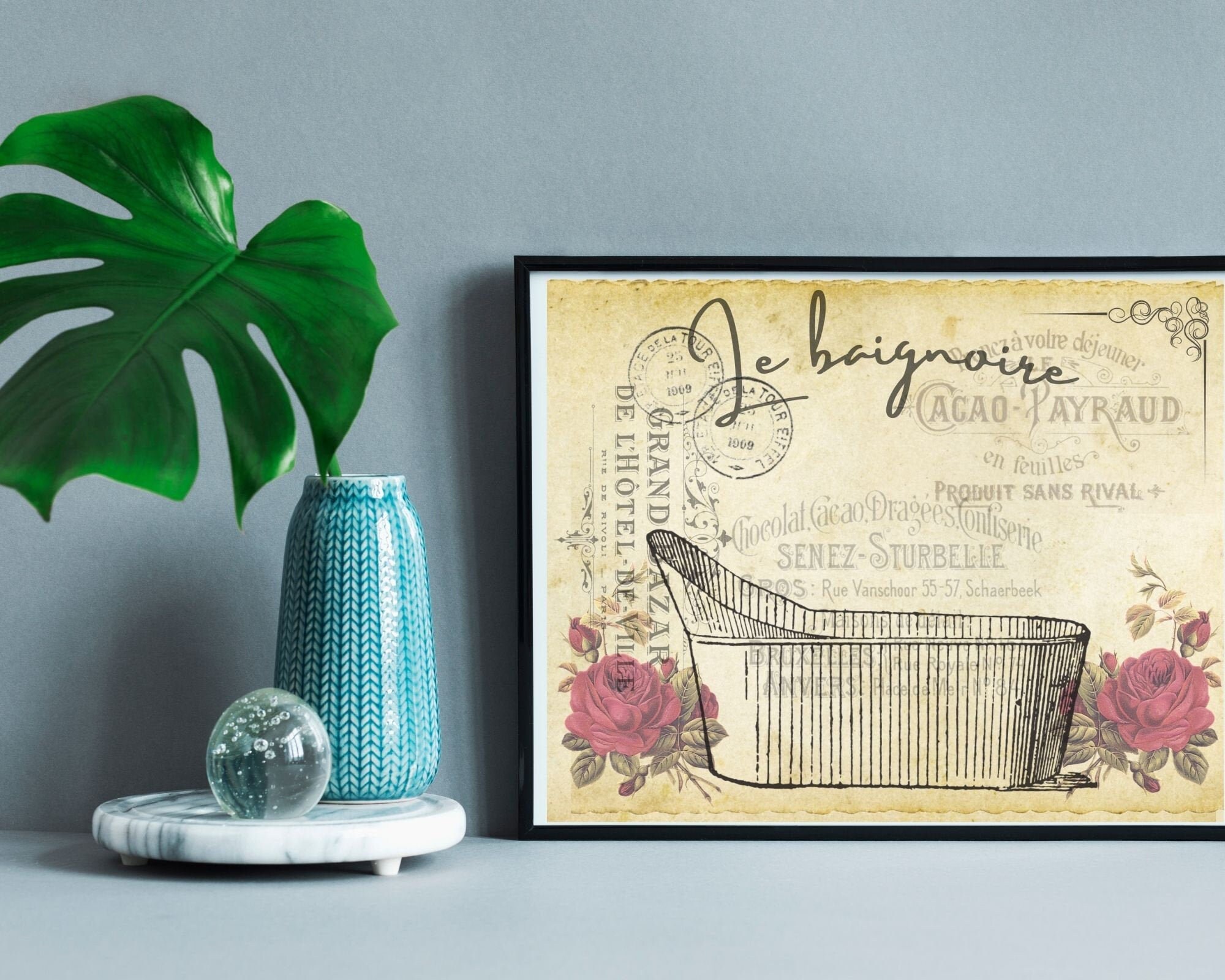 Vintage Paris French Style Bath Le Baignoire Digital Wall Art Etsy