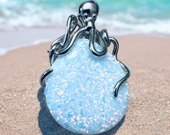 Sterling Silver Large Opal Octopus Pendant