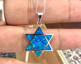 Sterling Silver Fire Opal Solid Star of David Pendant Necklace
