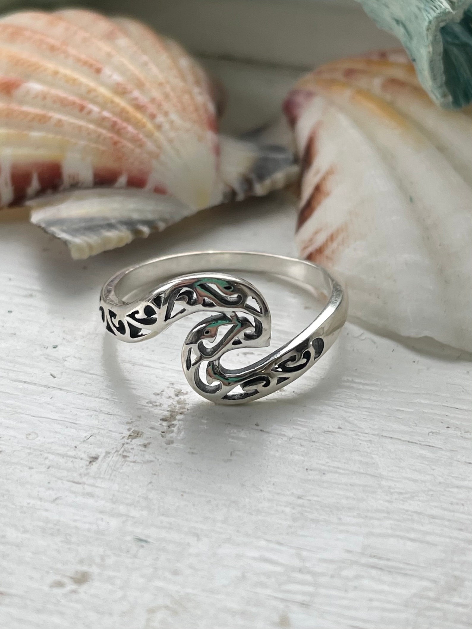 Sterling Silver Filigree Wave Ring Etsy