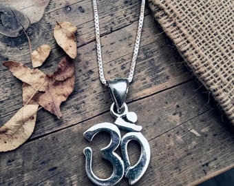 Sterling Silver Solid OM Pendant Necklace