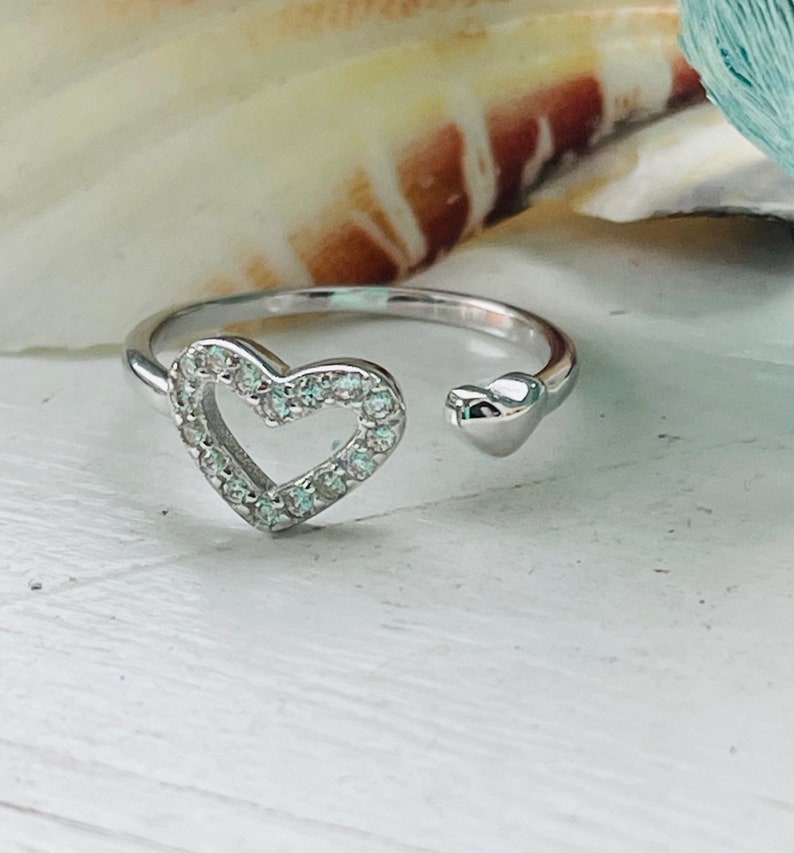 Sterling Silver Adjustable CZ Heart Toe Ring