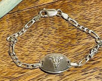 Sterling Silver Caduceus Medical Bracelet