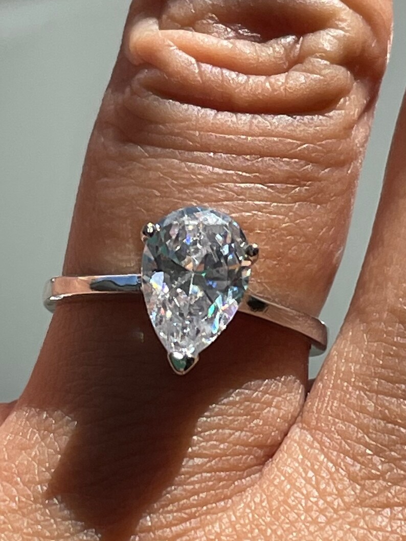 Sterling Silver 1.75ct Pear Shape Colorless CZ Solitaire Engagement Ring