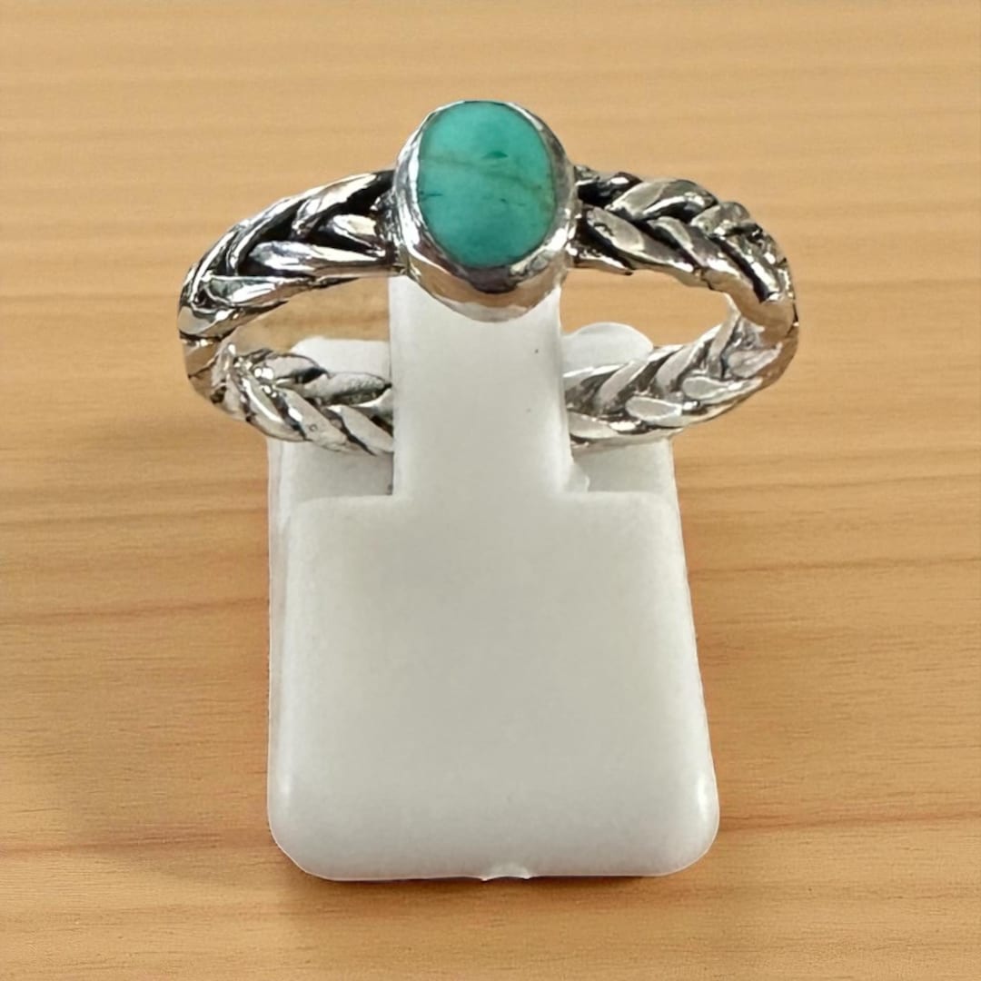 Sterling Silver Genuine Turquoise Stone Solid Braided Band Ring - Etsy