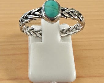 Sterling Silver Genuine Turquoise Stone Solid Braided Band Ring