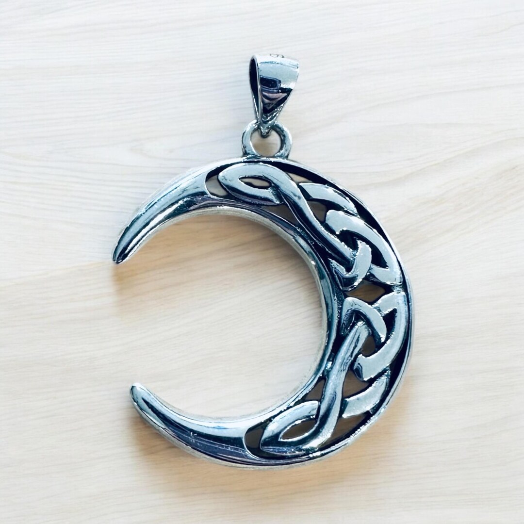 Sterling Silver 1.25” Celtic Crescent Moon Pendant - Etsy