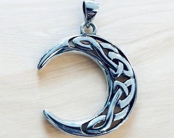 Sterling Silver 1.25” Celtic Crescent Moon Pendant