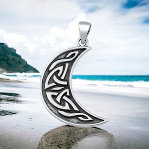 Sterling Silver large Celtic Crescent Moon Pendant