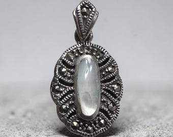 Sterling Silver Marcasite & Mother of Pearl Pendant