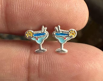 Sterling Silver Tropical Drink Stud Earrings