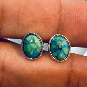 Sterling Silver Genuine Turquoise Stone Bezel Stud Earrings