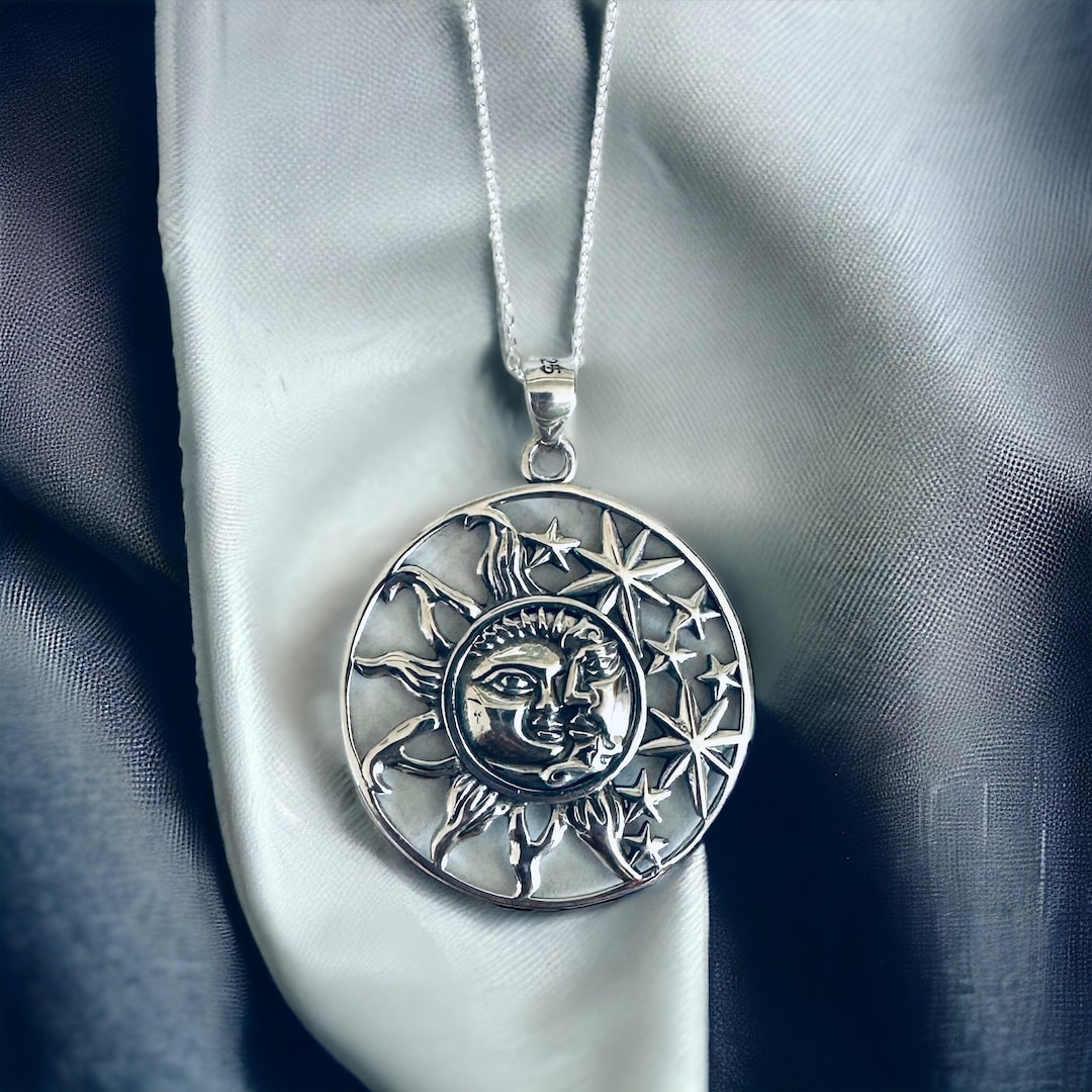 Sterling Silver Extra Large Sun, Moon & Stars Pendant Necklace - Etsy