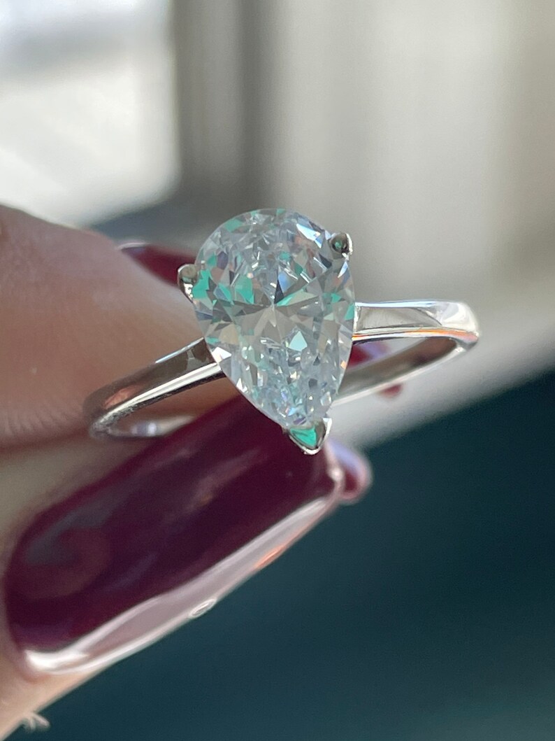 Sterling Silver 1.75ct Pear Shape Colorless CZ Solitaire Engagement Ring