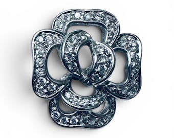 Sterling Silver Large Solid CZ Stone Rose Slide Pendant