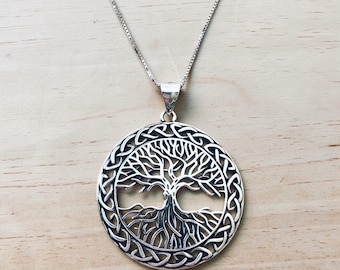 Sterling Silver Large Celtic Tree of Life Pendant Necklace