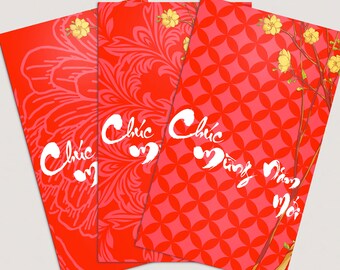 PRINTABLE Chúc Mừng Năm Mới Red Envelope | Bao lì xì for Vietnamese Lunar New Year / Tết 8 Designs