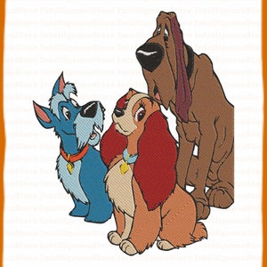 Trusty With Jock Lady And The Tramp Filled Embroidery Design 2 - Instant Download