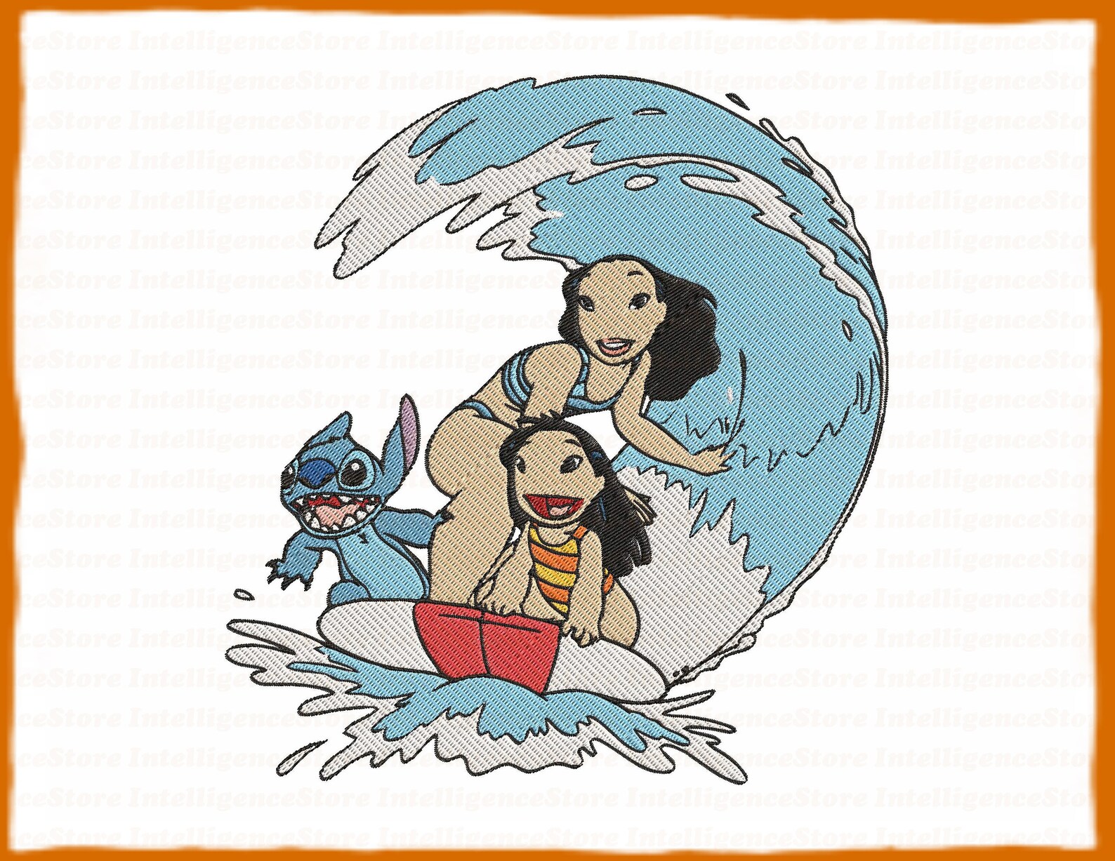 Surfing Lilo and Stitch Filled Embroidery Design 1 Instant - Etsy