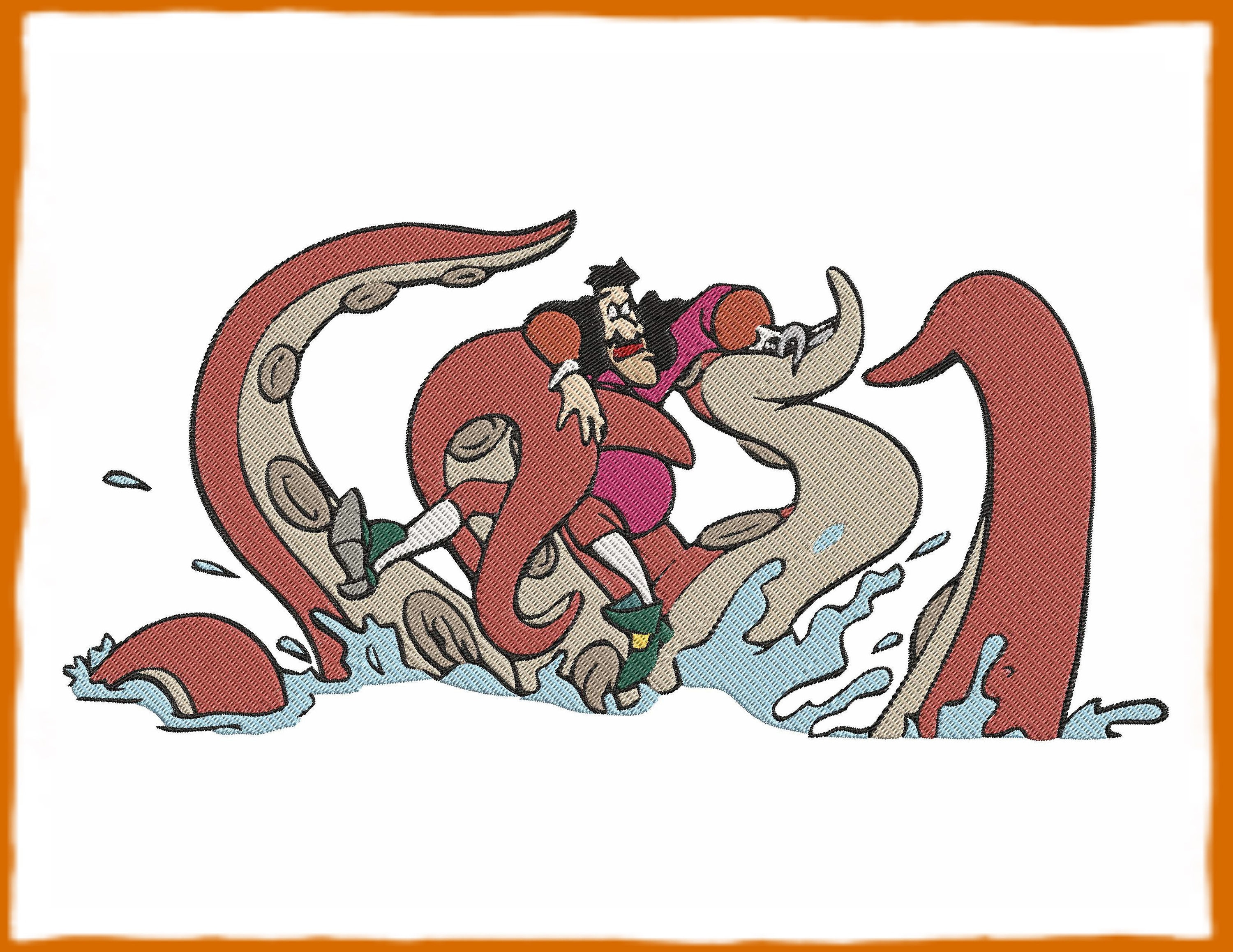 Captain Hook With Octopus Peter Pan Filled Embroidery Design Etsy