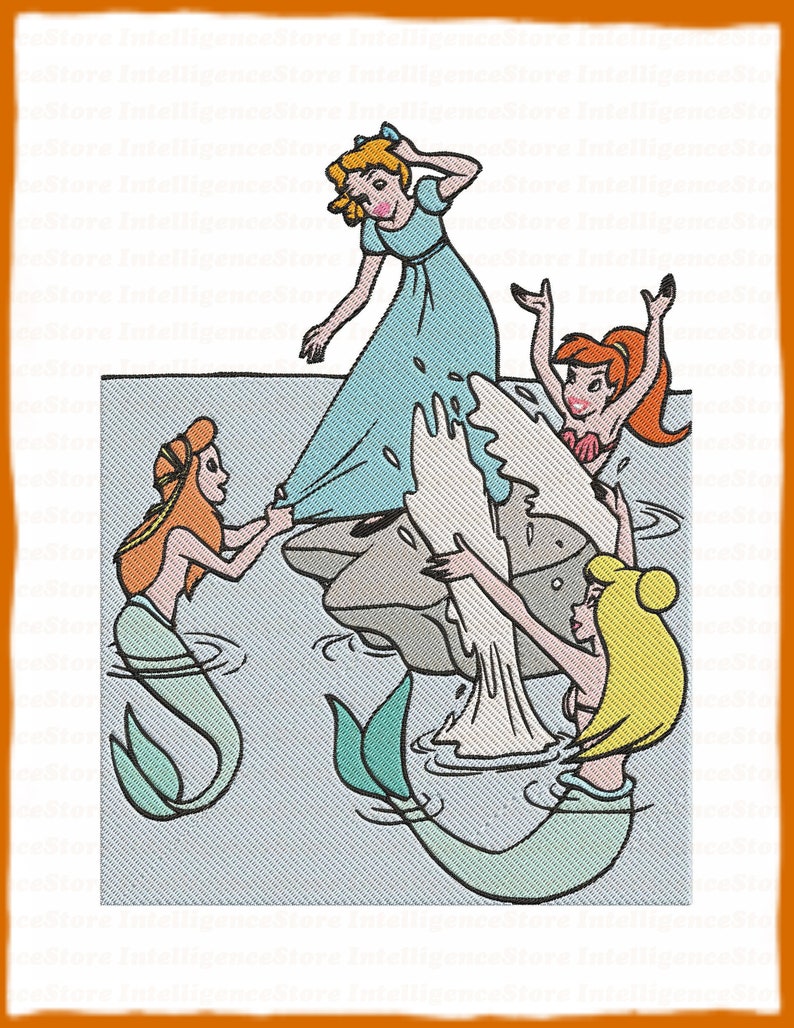 Wendy Darling With Mermaids Peter Pan Filled Embroidery Design Etsy