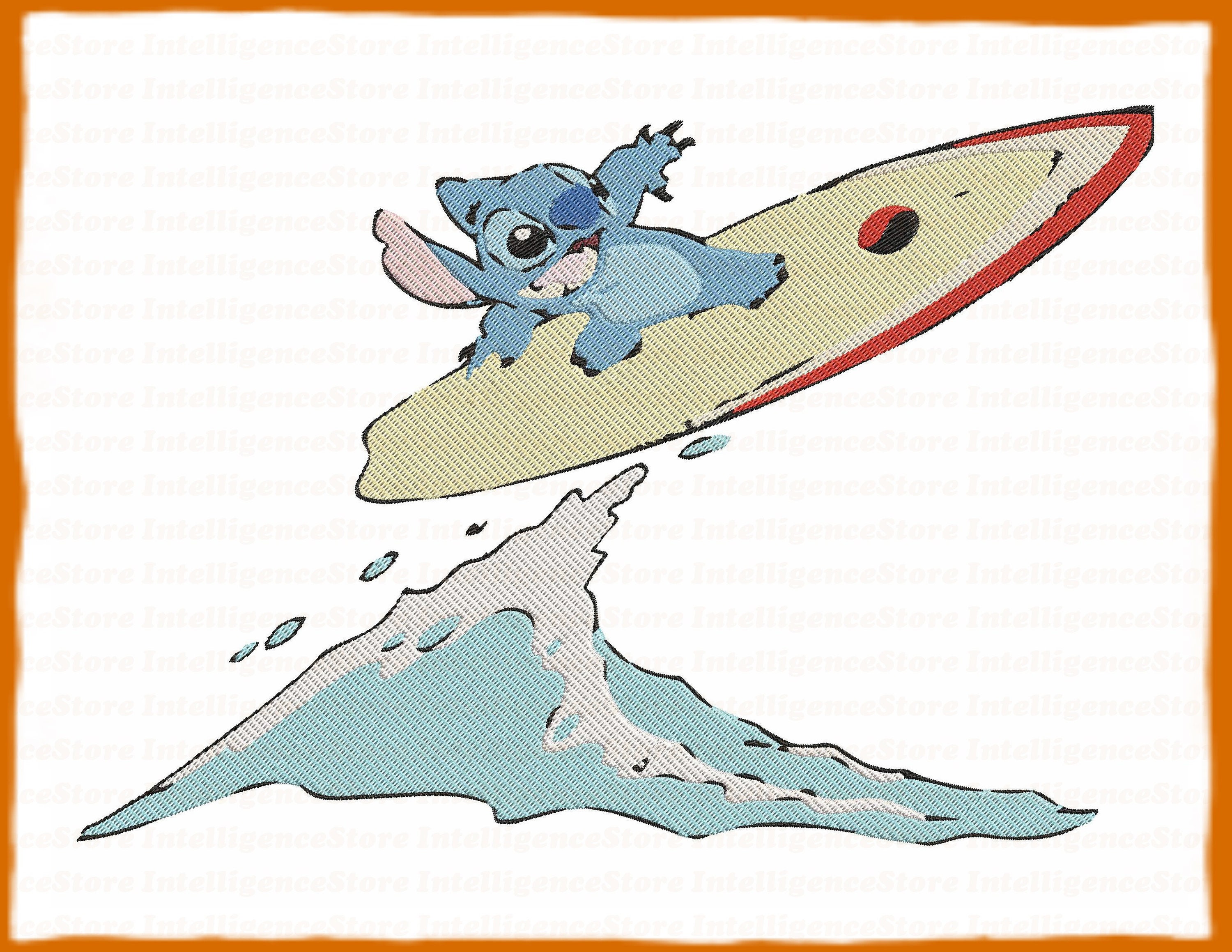Surfing Lilo and Stitch Filled Embroidery Design 3 - Instant Download ...