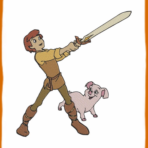 Taran With Hen Wen The Black Cauldron Filled Embroidery Design - Instant Download