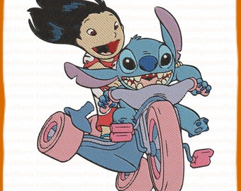 Tricycle Lilo And Stitch Filled Embroidery Design 2 - Instant Download