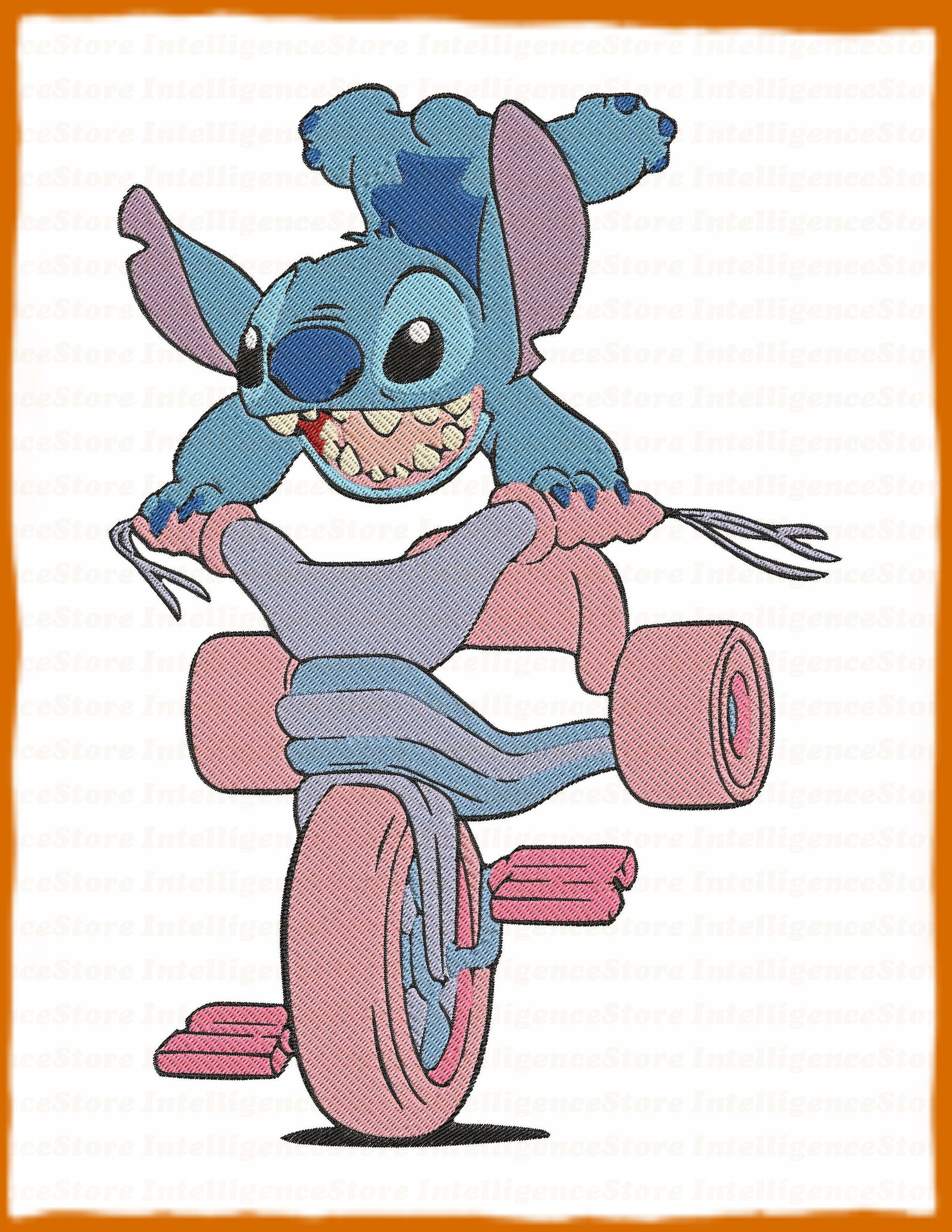 Tricycle Lilo And Stitch Filled Embroidery Design 1 Instant | Etsy