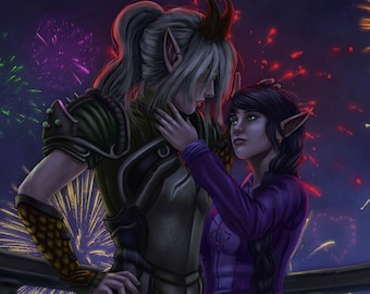 Custom Anime/ Semi-Realistic Couple Character Commission Digital Full Body Painting *Digital File Only* (DnD, FFXIV, OC's)