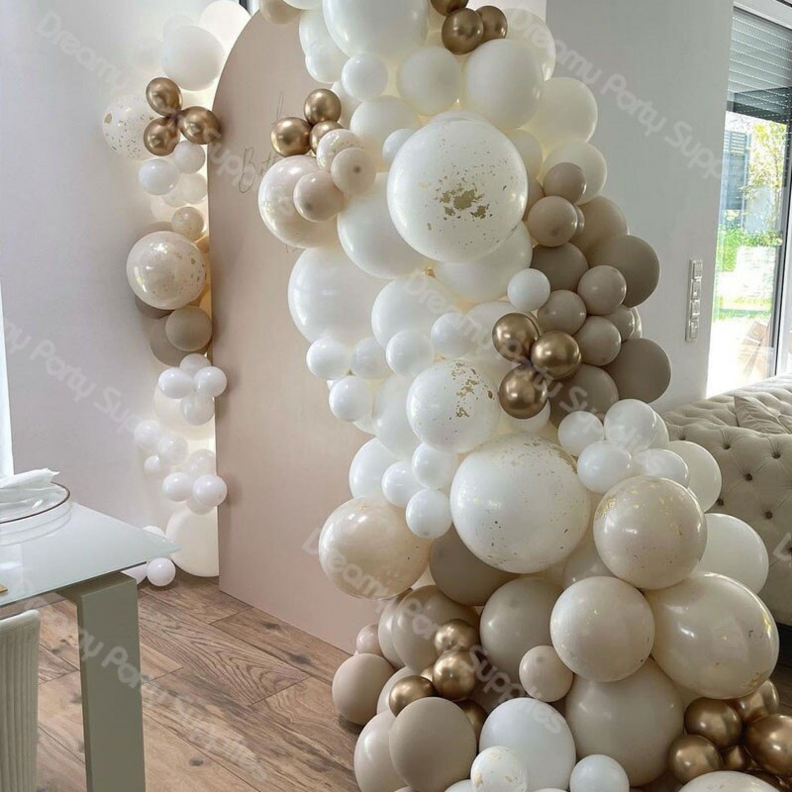 155pcs Natural Sand White & Gold Balloon Garland Arch Kit Etsy UK