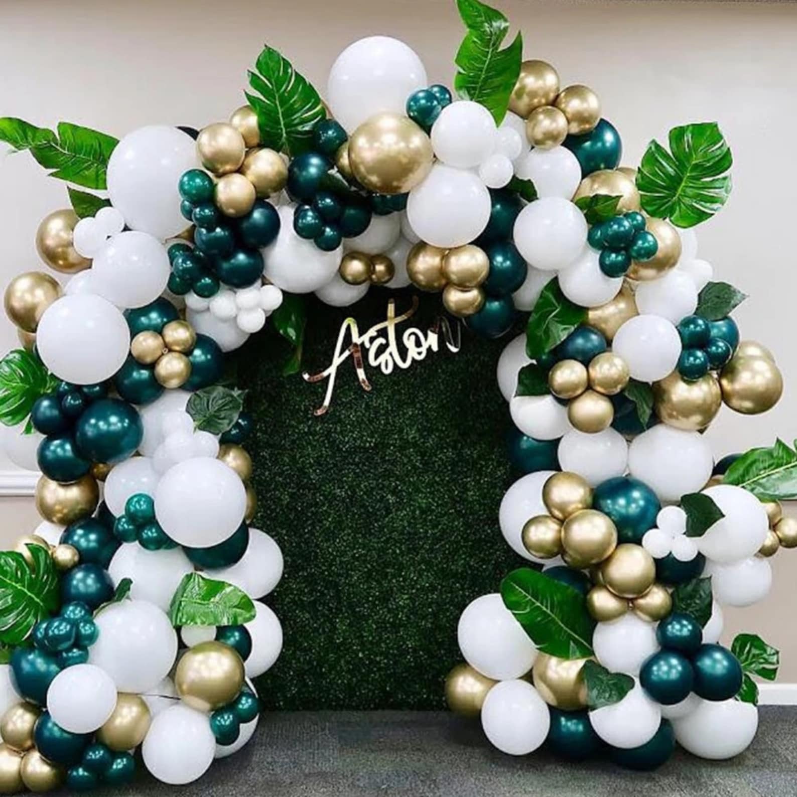 Double Layer Dark Green White Gold Balloon Garland Arch Kit Etsy