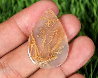 Pierre précieuse d'agate mousse dorée : pierre d'agate en forme de larme (37 mm)