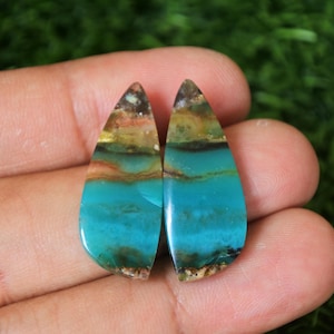 Può includere: Coppia di cabochon a forma di goccia con un motivo di opale blu, verde e marrone.