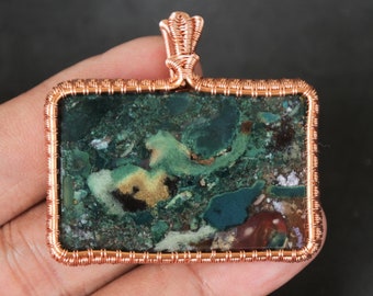 Multicolor Java Jasper, Handmade Wire Wrap Copper Pendant