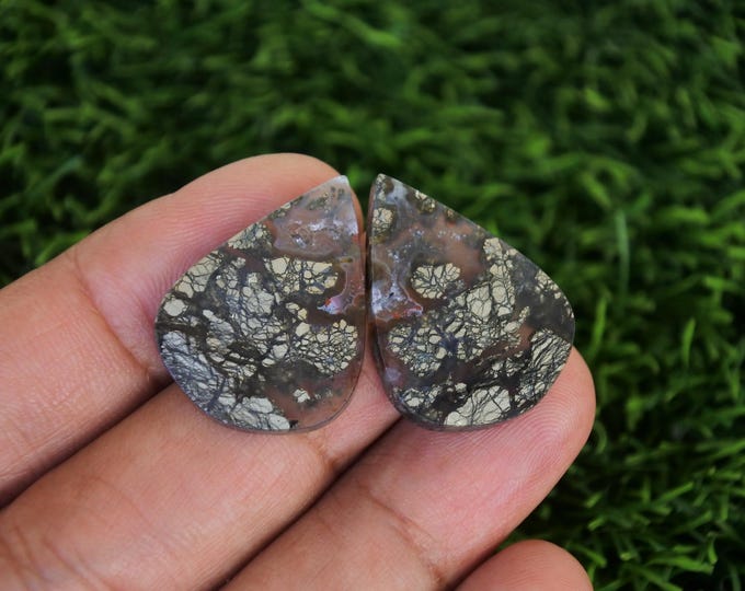 Marcasite Agate Earring Pair,Red Agate, Phyrite Agate