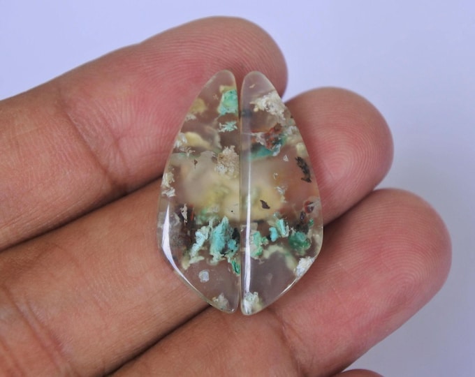 Chrysocolla Copper in Chalcedony Earring Pair