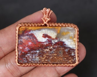Multicolor Java Jasper, Handmade Wire Wrap Copper Pendant