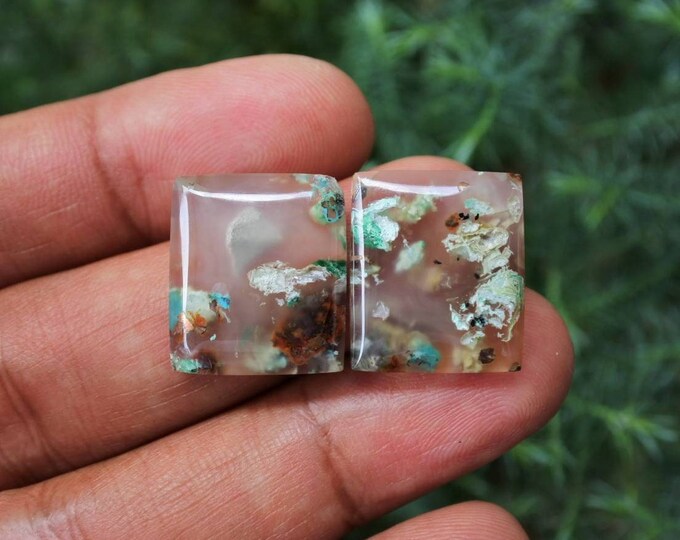 Chrysocolla Copper in Chalcedony Earring Pair