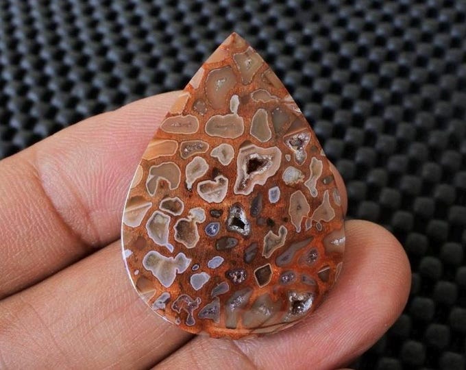 Fossilized Palm Root Agate Stone: Teardrop Gemstone (38.5x27.5mm)