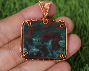 Multicolor Java Jasper, Handmade Wire Wrap Copper Pendant