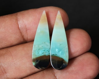 Par de brincos de madeira petrificada opalizada azul