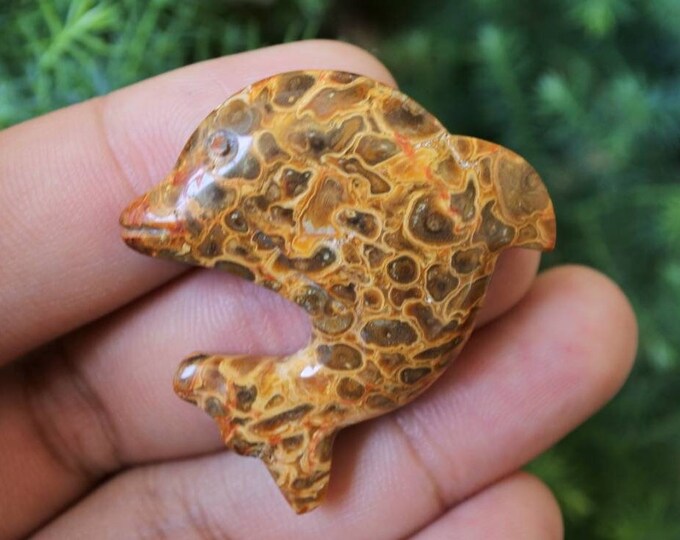Dolphin Palm wood Agate Handmade Carving
