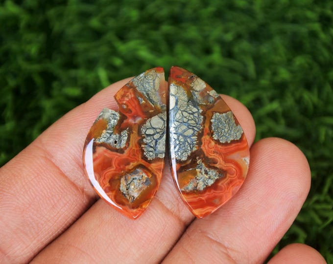 Marcasite Agate Earring Pair,Red Agate, Phyrite Agate