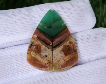 Par de brincos de madeira petrificada opalizada azul