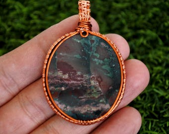 Multicolor Java Jasper, Handmade Wire Wrap Copper Pendant