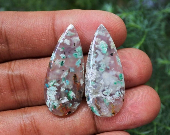 Chrysocolla Copper in Chalcedony Earring Pair
