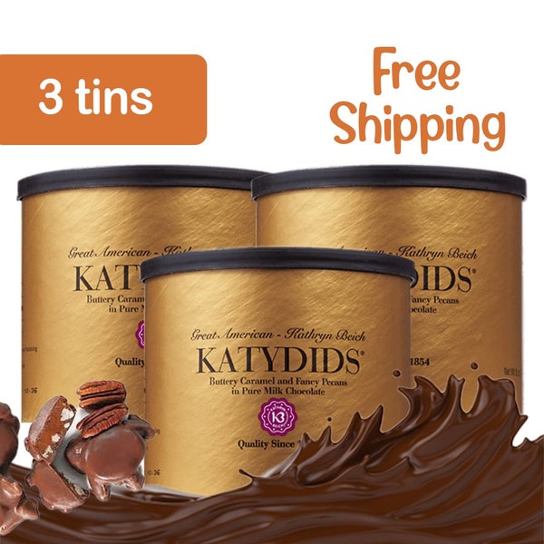 Katydids Candy (3 tins) - Kathryn Biech Original Milk Chocolate Caramel Pecan Clusters- The Turtles in the Famous Gold Tin