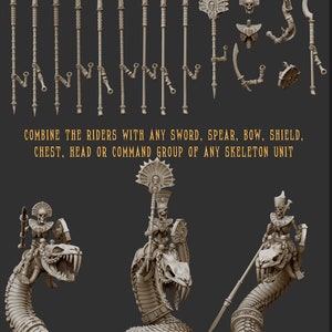 Skeletal Monstrous Cavalry 28mm or 32mm scale games - Crab Miniatures - Old World